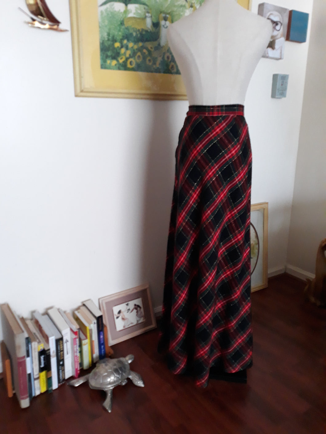 Vintage Plaid Maxi Skirt (H94)