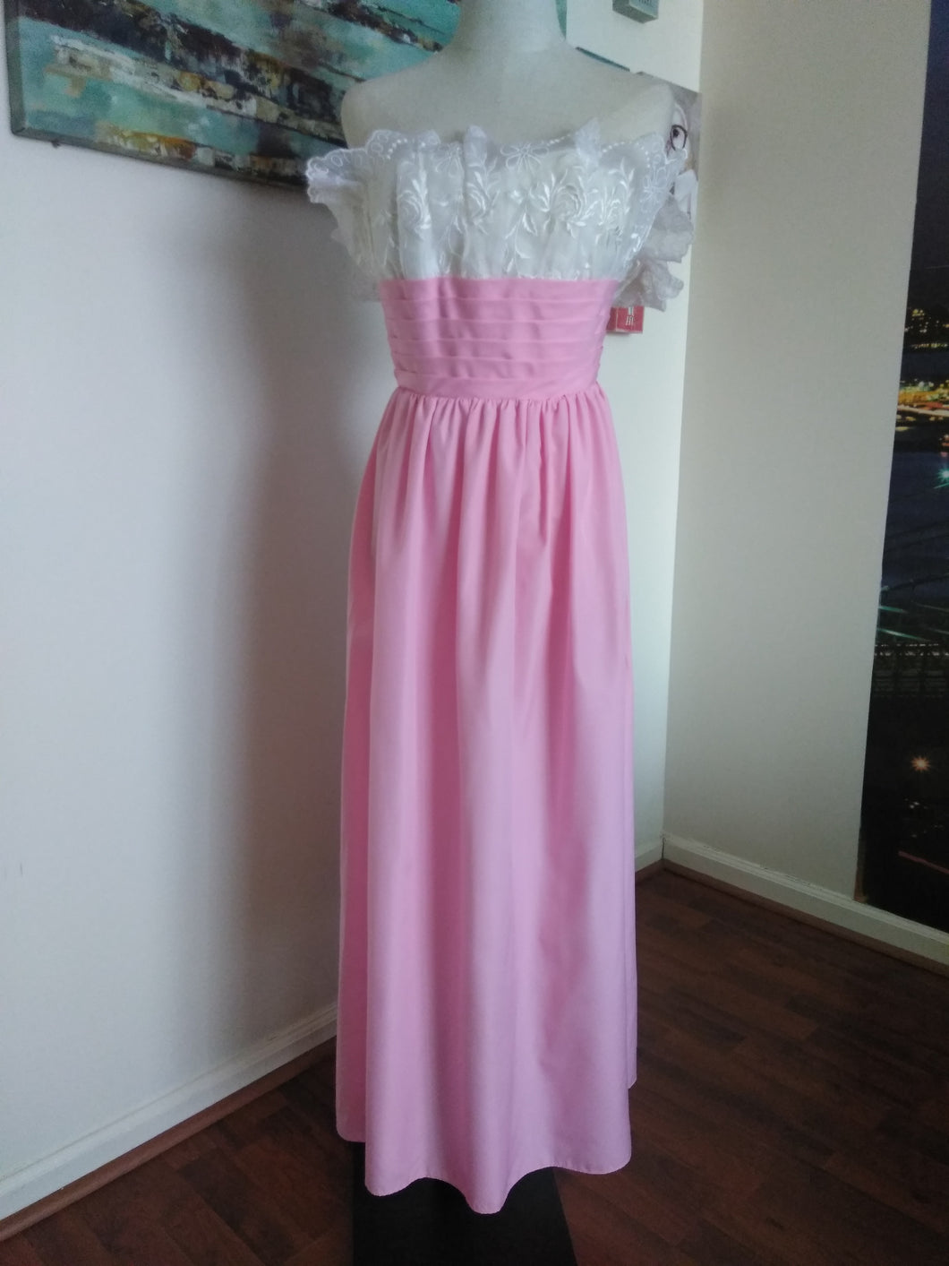Vintage Pink Lace Bodice Gown (V5)