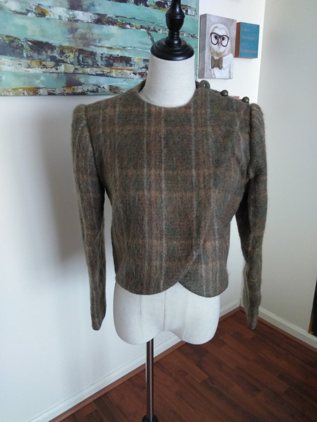 Vintage Cropped Plaid Jacket (G46)