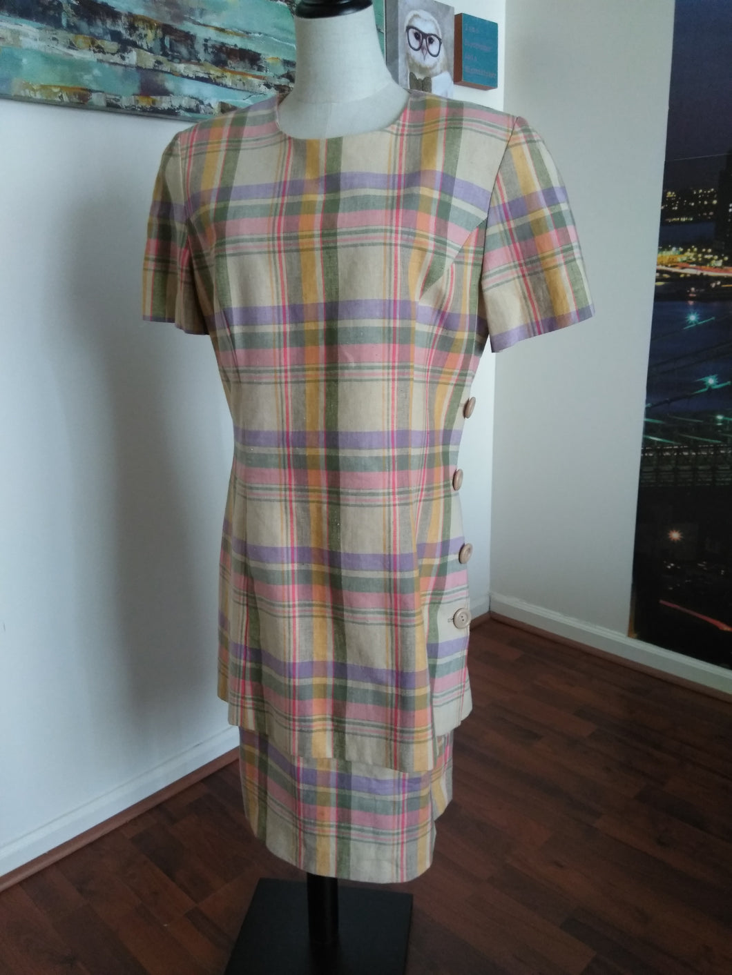 Vintage Plaid Layered Dress (D110)