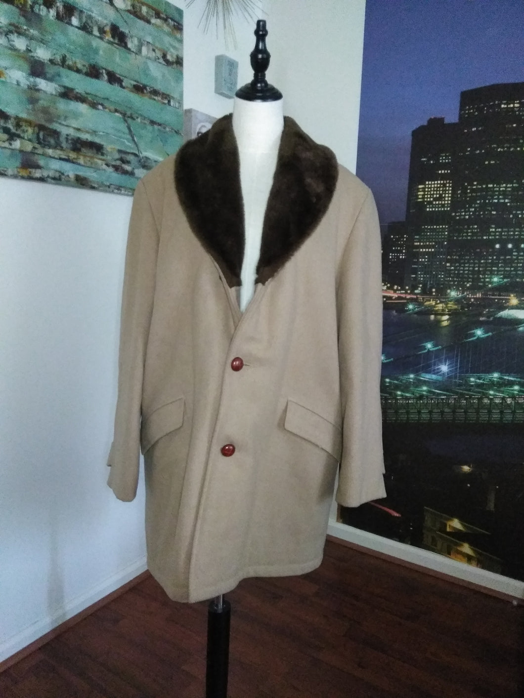 Vintage Men's Faux Fur Collar Coat