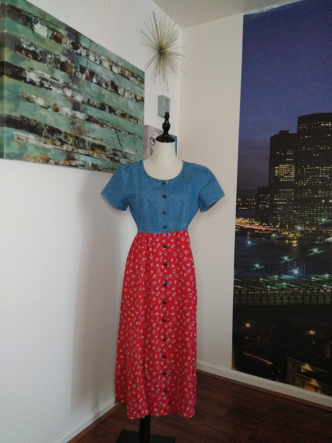 Vintage Denim Mix Dress (D141)