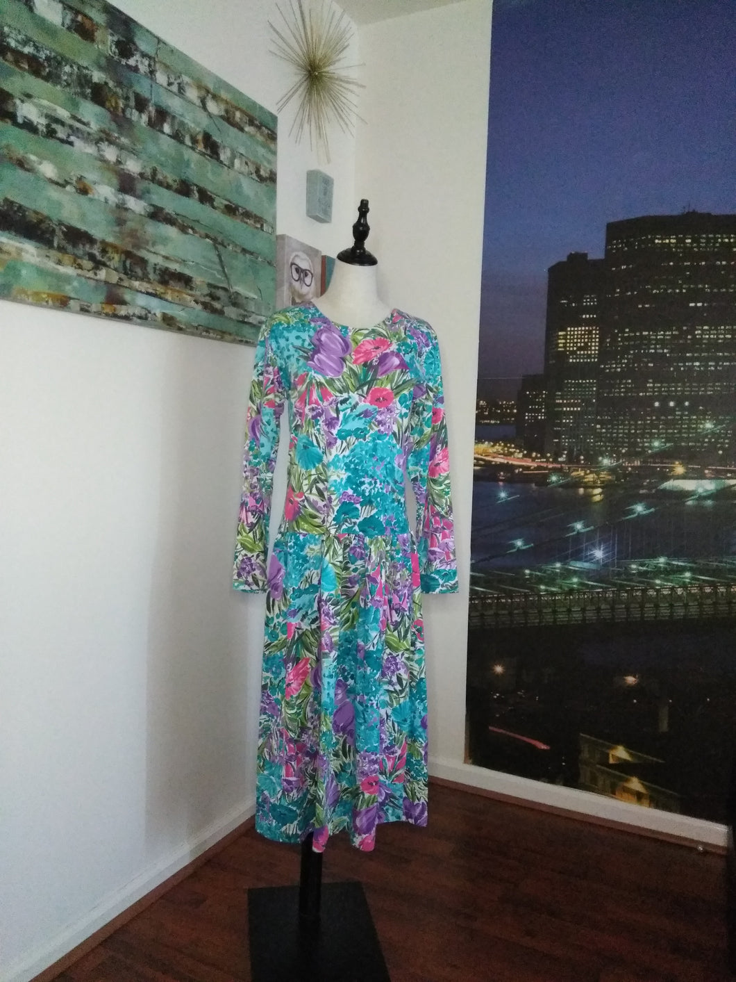 Vintage 90s Floral Print Dress (D138)