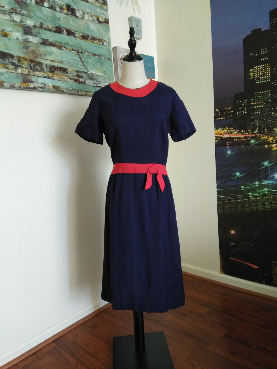 Vintage 50s/60s Red Trim Dress (D149)