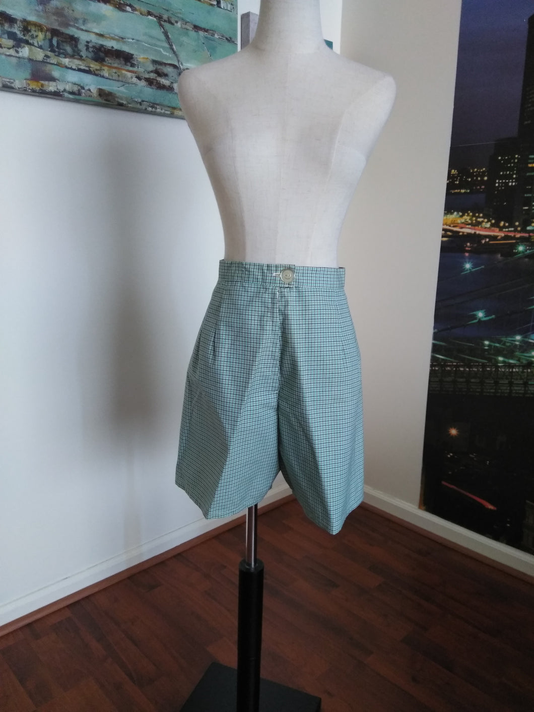 Vintage Highwaist Green Plaid Shorts(C105)